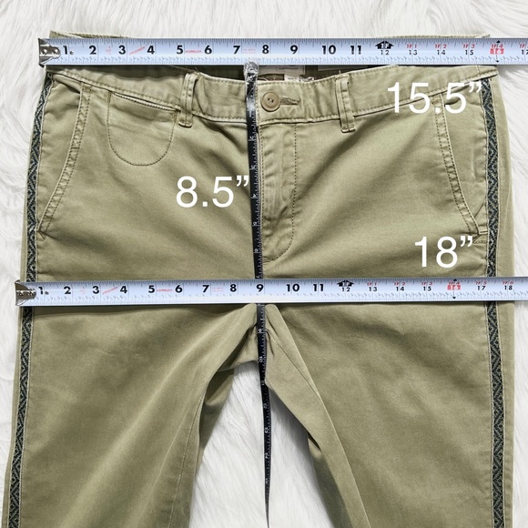Anthropologie Moss Green Embroidered Side Stripe Straight Leg Ankle Chino Pants - Picture 11 of 12